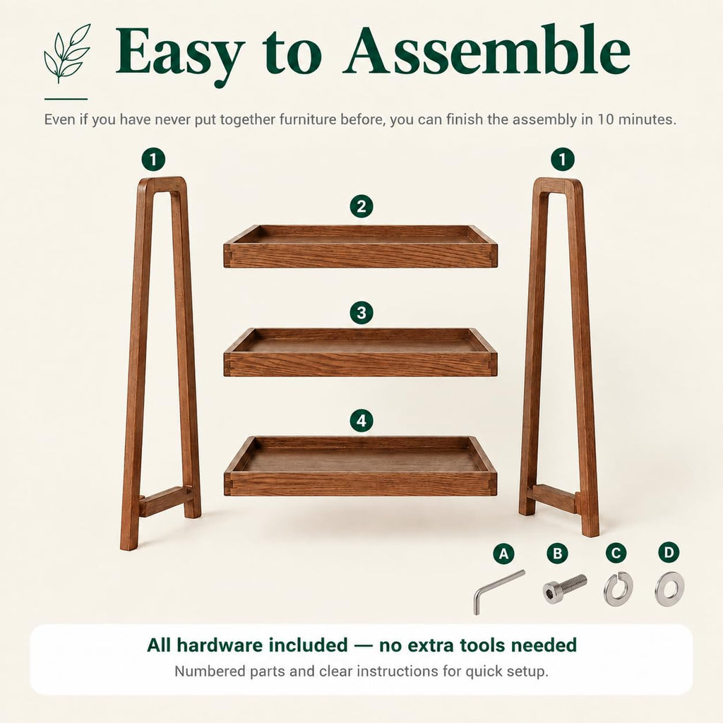 Solid Oak Small Bookshelf, 3 Tier Ladder Shelf Walnut Bookcase