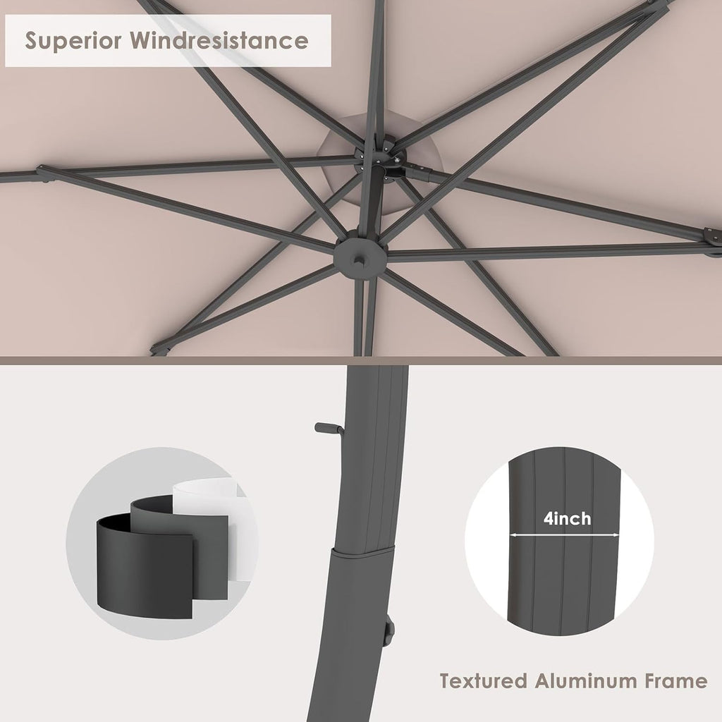 11FT Cantilever Patio Umbrella With Base Included, Round Large Aluminum Outdoor Cantilever