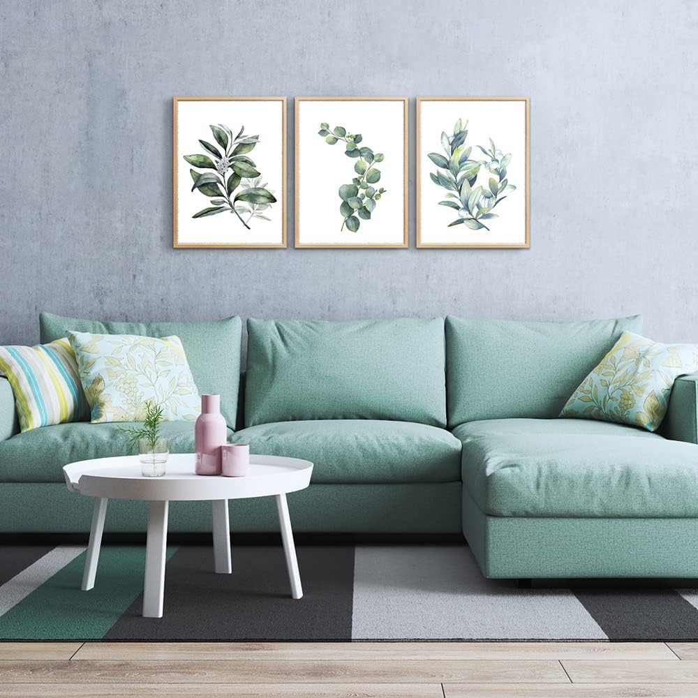 Framed Canvas Wall Art Wall Decor Green Leaves Plants Watercolor Painting Office Wall Pictures Kitchen Wall
