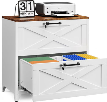 2 Drawer File Cabinet with Lock and Feet,Metal Lateral Filing Cabinet ,Hanging Letter/Legal/A4 Size (White-A, 16" D x