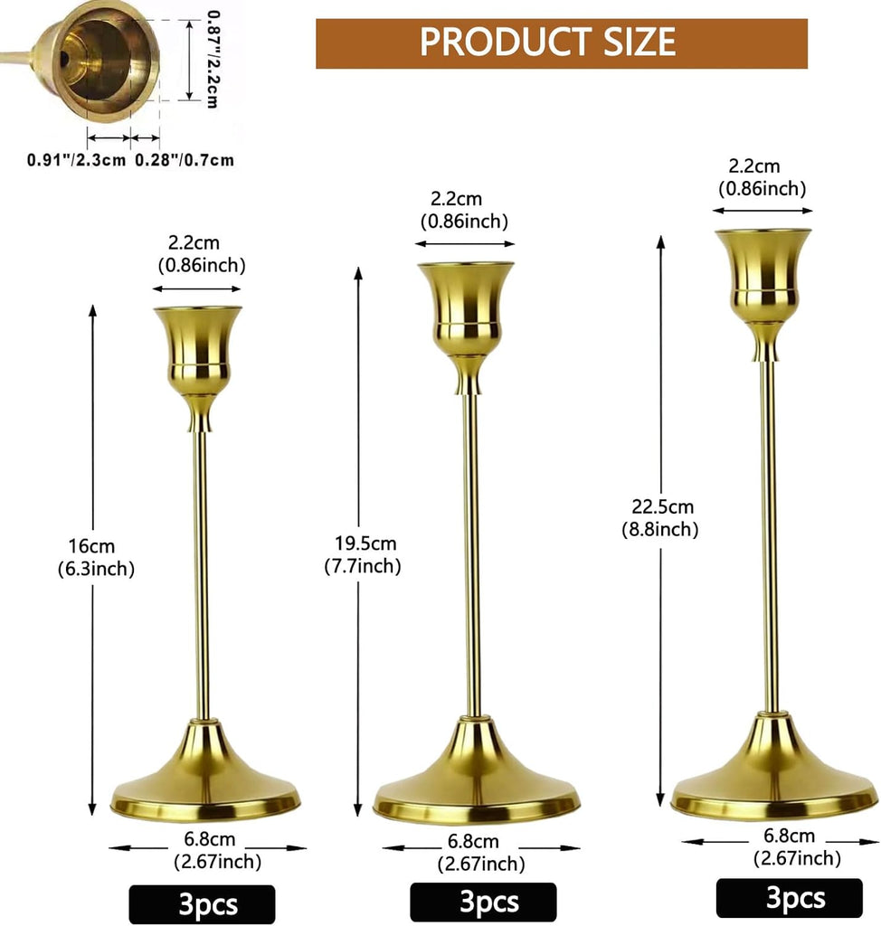 10 Sets Candle Holder Brass Gold Candlestick Holders -Vintage Modern Metal Taper Candle Holders, Decorative