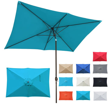 10' Rectangular Patio Umbrella Outdoor Market Table Umbrella with Push Button Tilt and Crank (Cerulean)
