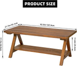 Farmhouse Coffee Table, 2-Tier Solid Wood Coffee Table, Rustic Rectangular with Storage Open Shelf, Natural