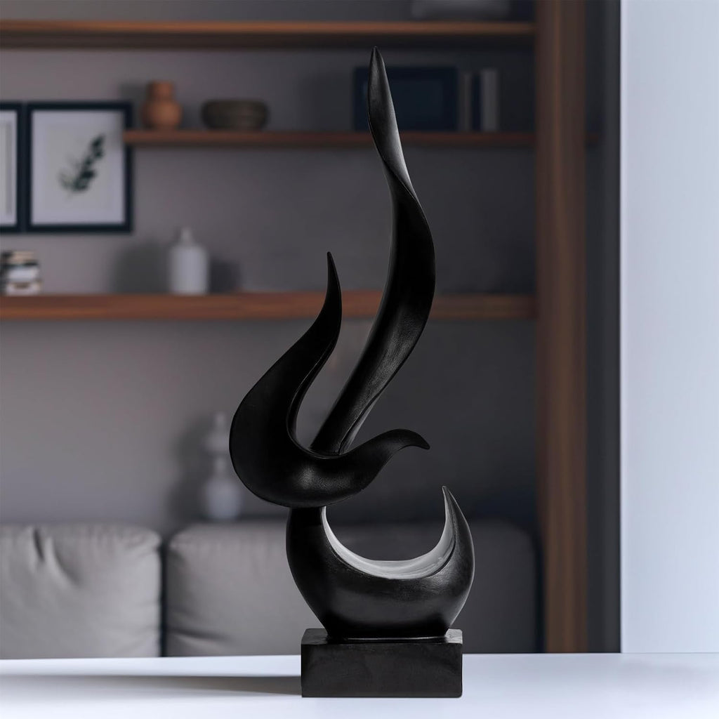 Black Fire Flame Sculpture, Modern Abstract Resin Statue, Art Statue Home Decor TV Stand Coffee Table Shelf Accents