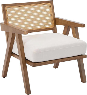 Mid Century Modern Accent Chair, Upholstered Reading Armchair with Wood Frame & Soft Linen Fabric, Accent Chair