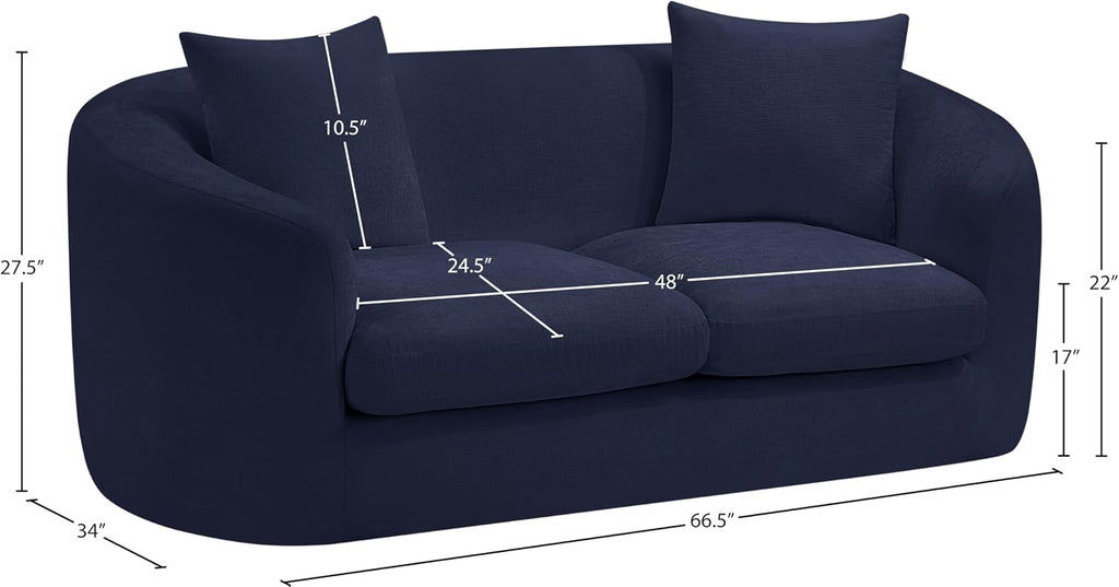 44073Navy-L Penelope Collection Modern | Contemporary Loveseat with Soft Navy Chenille Fabric, Solid Wood Inner