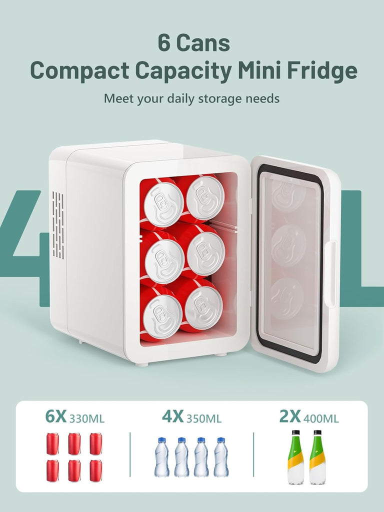 4L Mini Fridge for Skincare & Food, 110V/12V Cooler & Warmer Portable Refrigerator for Bedroom, Office, Car, Dorm