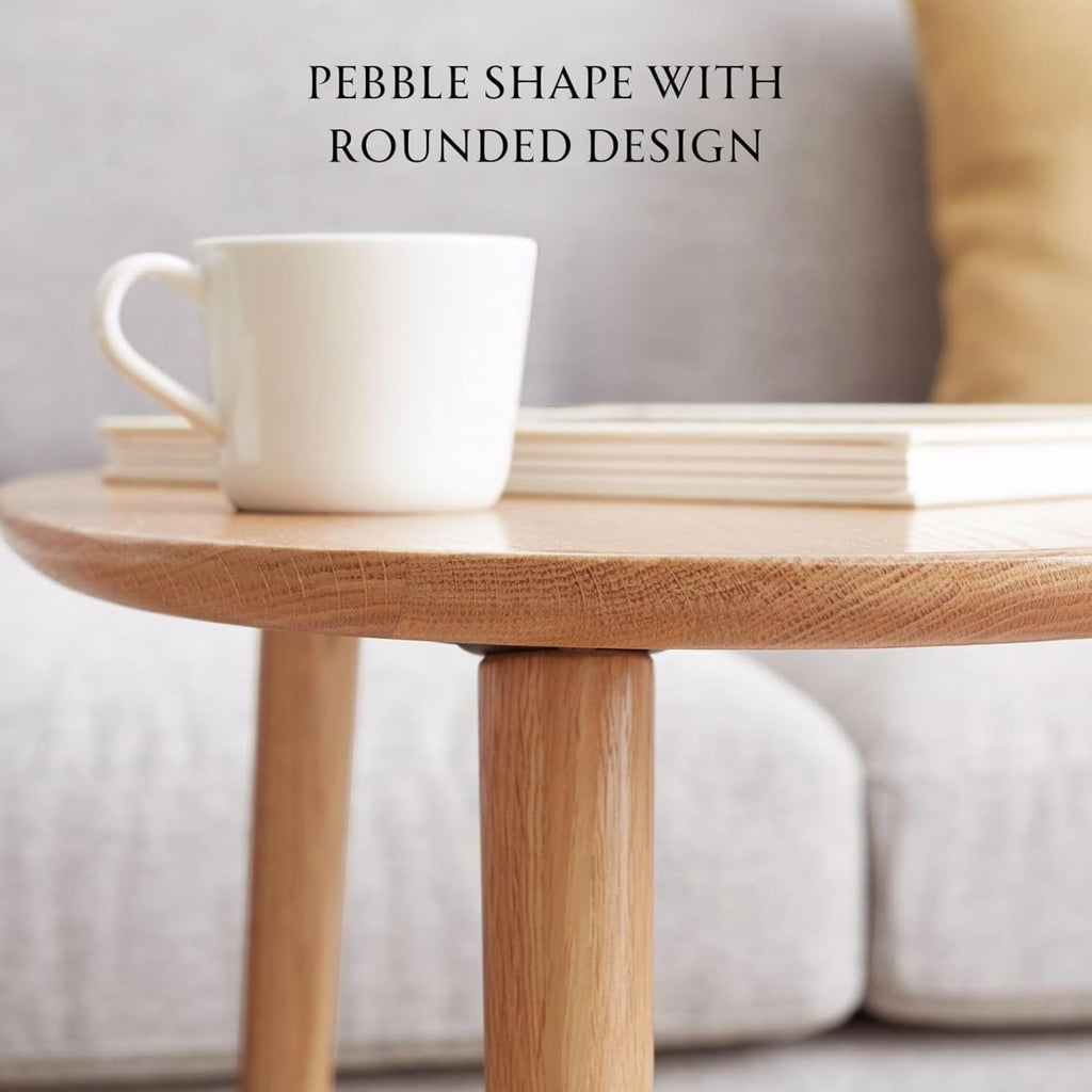 100% Solid Oak Wood Nesting Coffee, Small Oval Coffee Tables Set, Mid Century Modern Round Tables, Pebble Side for