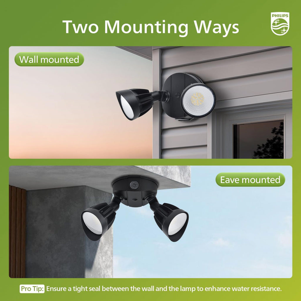 Dusk to Dawn 44W 3500LM LED Security Flood Lights Outdoor, 5000K Daylight, Wet Location, Dual Adjustable Heads