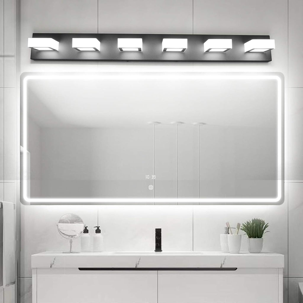 Modern Black Vanity Lights Fixtures 6 Lights Acrylic Modern LED Matte Black Vanity Lights