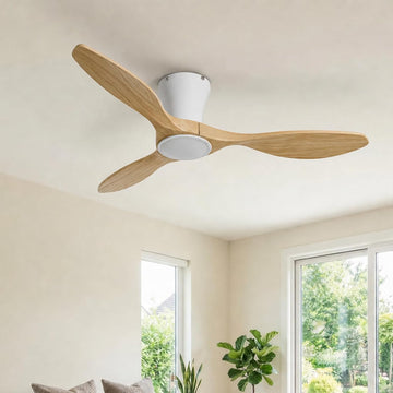 42" Flush Mount Wood Ceiling Fan with Lights, 3 Blade Low Profile Farmhouse Ceiling Fan with Remote Control