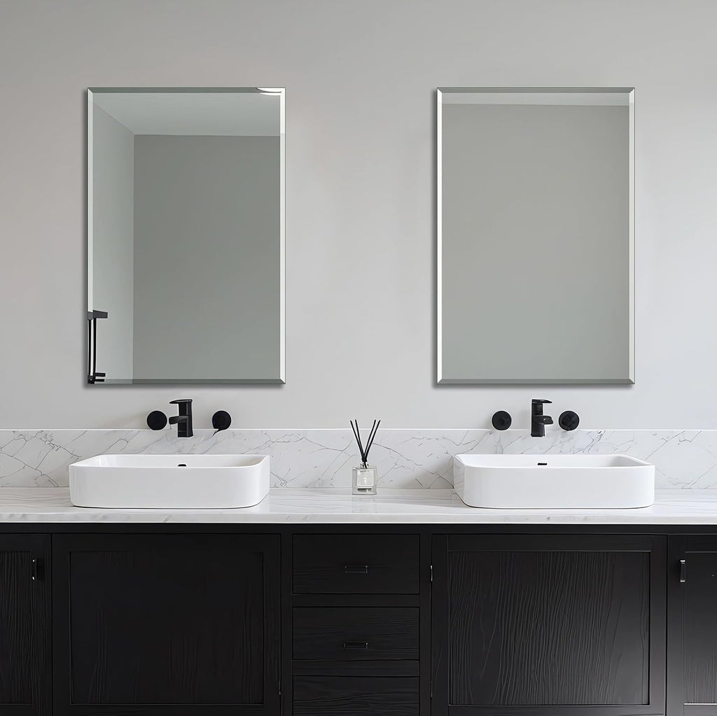 2-Pack Bathroom Vanity Mirrors for Wall 24" x 36", Frameless Rectangle Mirror with Beveled Edge for Over Sink, Wall