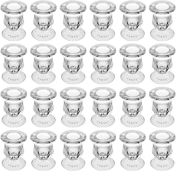 Glass Taper Candle Holder Set of 24 - Clear Crystal Candlestick Holders for Tapered Candles, Elegant Candle Stick