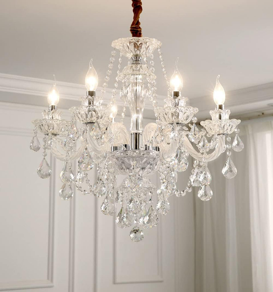 Crystal Chandelier 6 Lights Clear K9 Crystal Luxury Interior Decoration Ceiling Light E12 Bulbs Crystal Pendant Lighting Fixture for Dining Room, Living Room, Bedroom (6 Lights) A110-B0B9LM698S