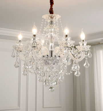 Crystal Chandelier 6 Lights Clear K9 Crystal Luxury Interior Decoration Ceiling Light E12 Bulbs Crystal Pendant Lighting Fixture for Dining Room, Living Room, Bedroom (6 Lights)