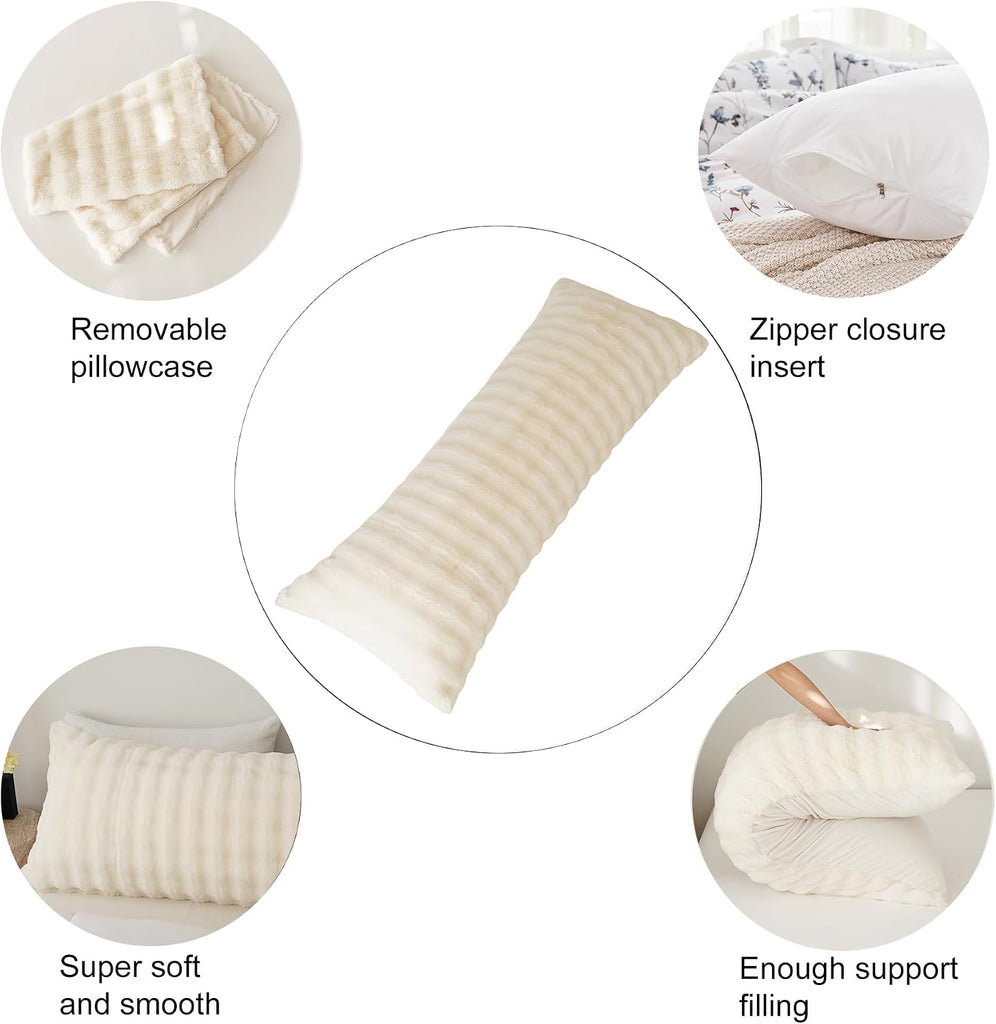 Full Body Pillow with Fluffy Bubble Waffle Carved Faux Fur Removable Cover, Long Bed Pillow Adult 20x54 Inches for
