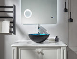 Hyacin Series Round Tempered Mosaic Deco Glass Vessel Bathroom Sink in Starry Blue | Top Mount Sinks Above Countertop