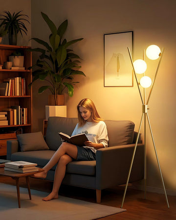 Tripod Floor Lamp Stepless Dimmable Globe Modern Floor Lamp Gold Standing Lamps with Stable Base& 3P