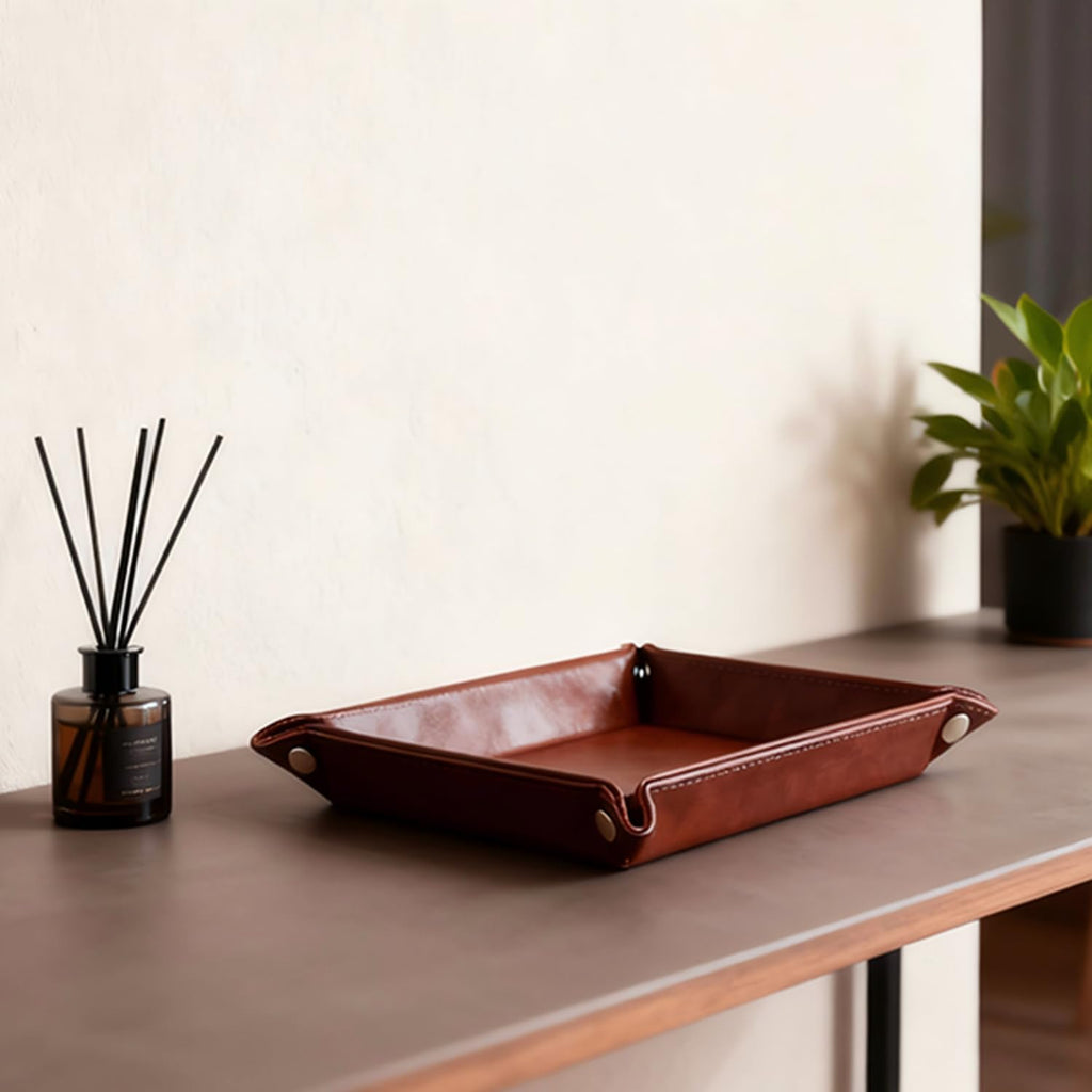Leather Valet Tray Organizer, Catchall Tray, Desktop Storage for Keys, Coins, Wallet, Phone, Jewelry | Multi-Use