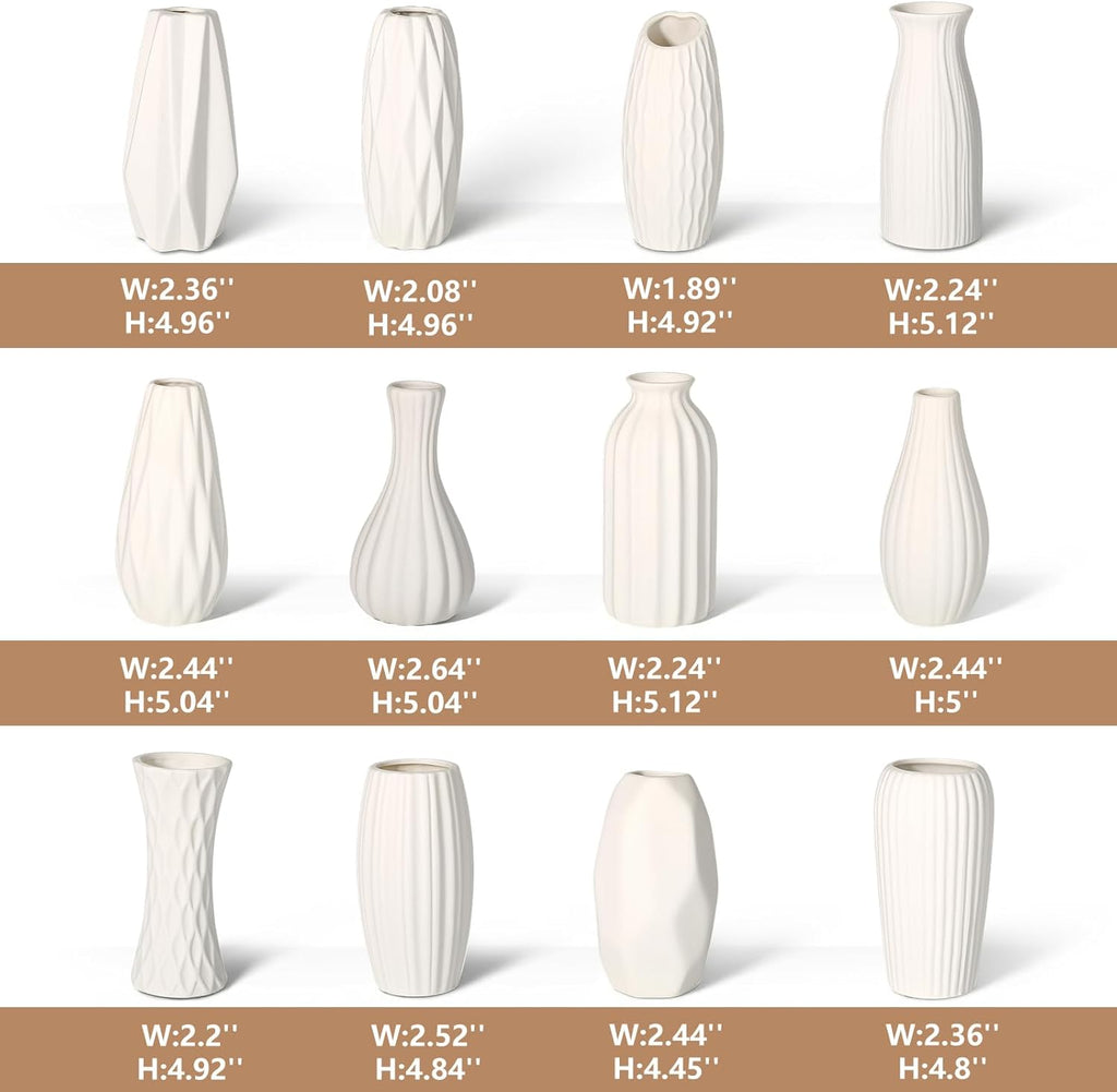 Ceramic Bud Vases Set of 12 - Matte Mini White Jars Bulk | Small White Ceramic Vases for Centerpieces, Wedding Floral