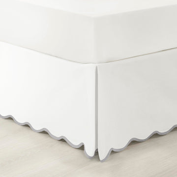 Coastal Chic Scalloped Edge Linen-Textured Bed Skirt Single, Queen Gray & White - White Bed Skirt Queen Size