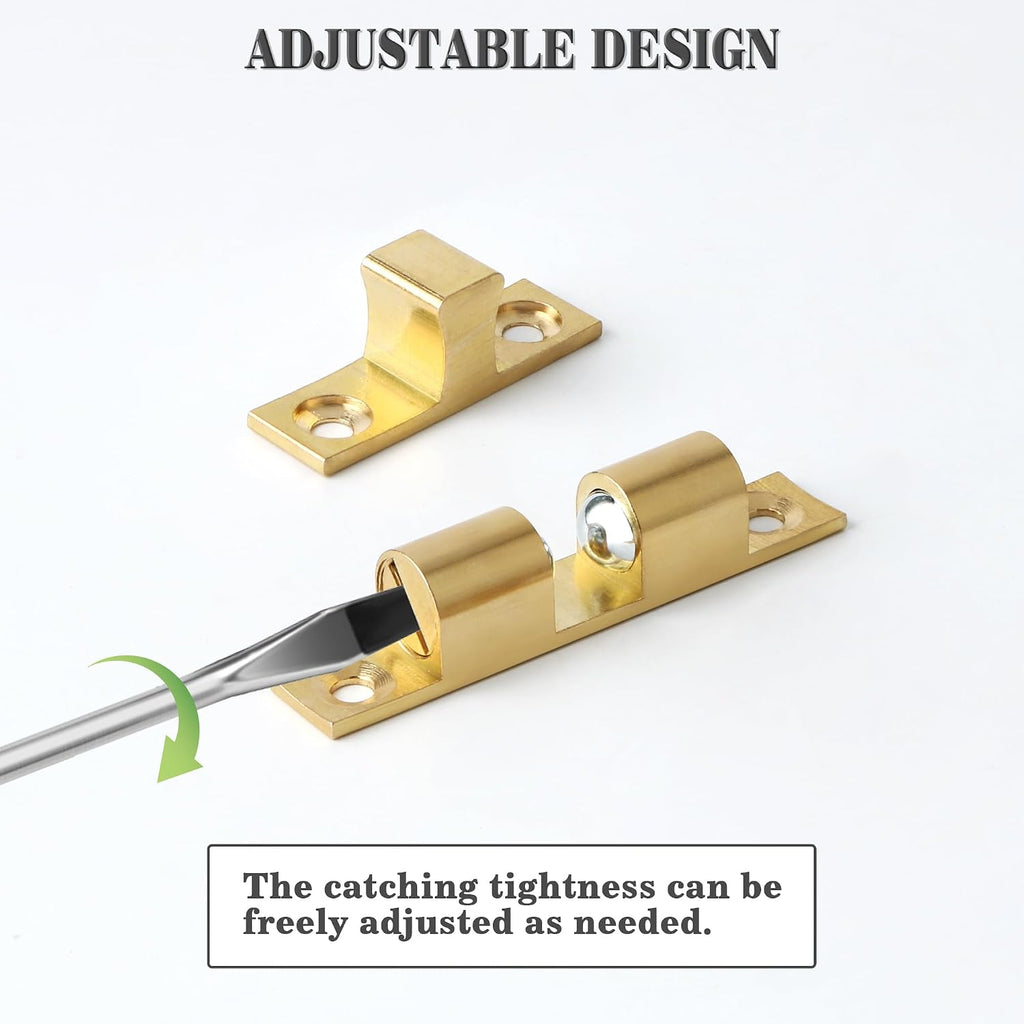 Double Roller Catch Cabinet Latches,Adjustable Double Ball Tension Roller Catch Latch Brass Cabinet Door Latch,40x24mm