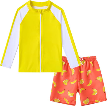 Boys Two Piece Swim Set Zipper Rash Guard Swimsuits Bathing