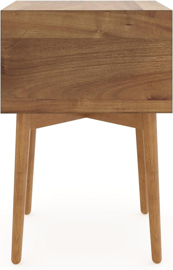 32704 Harper Mid-Century Oak Wood Nightstand with 2-Drawers, Small Side End Table with Storage, Brown