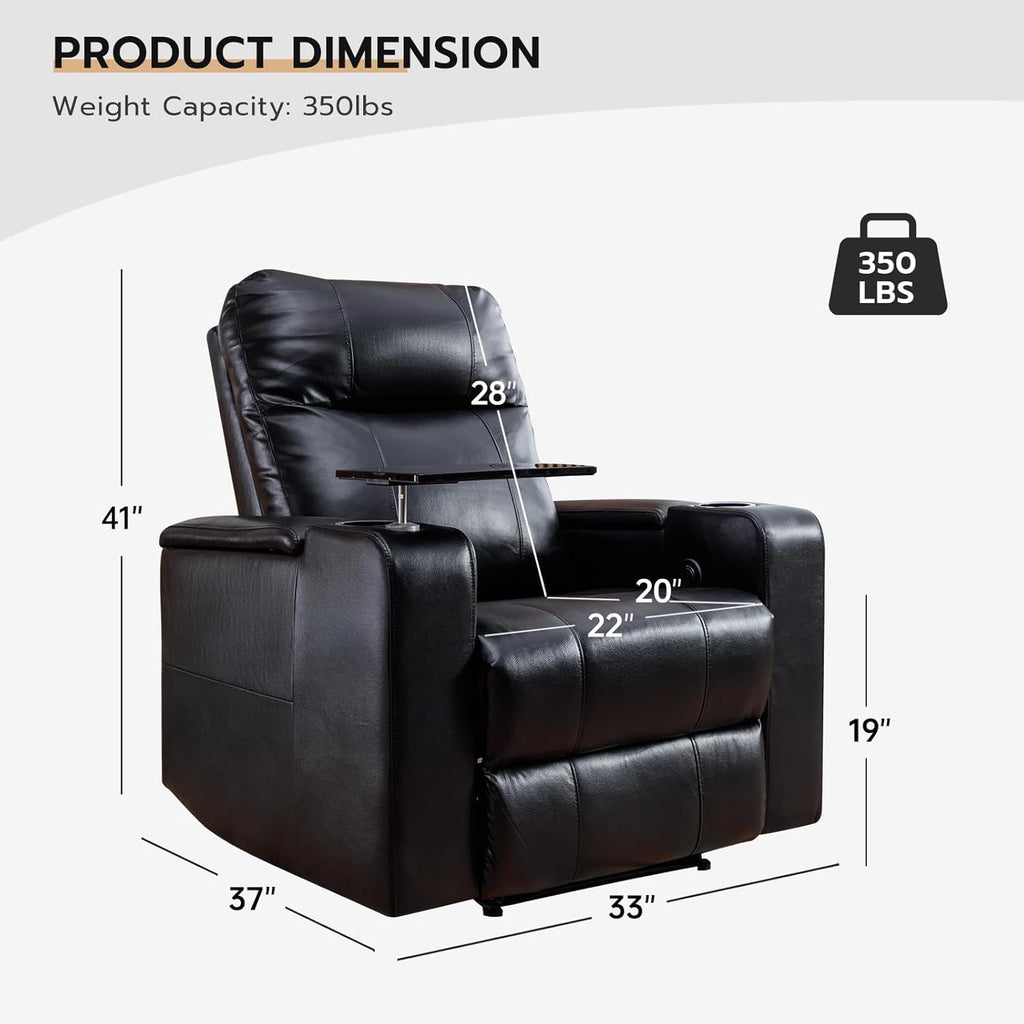 ANJ Power Recliner Chair with USB Ports, Faux Leather Home Theater Seating with Swivel Tray Table