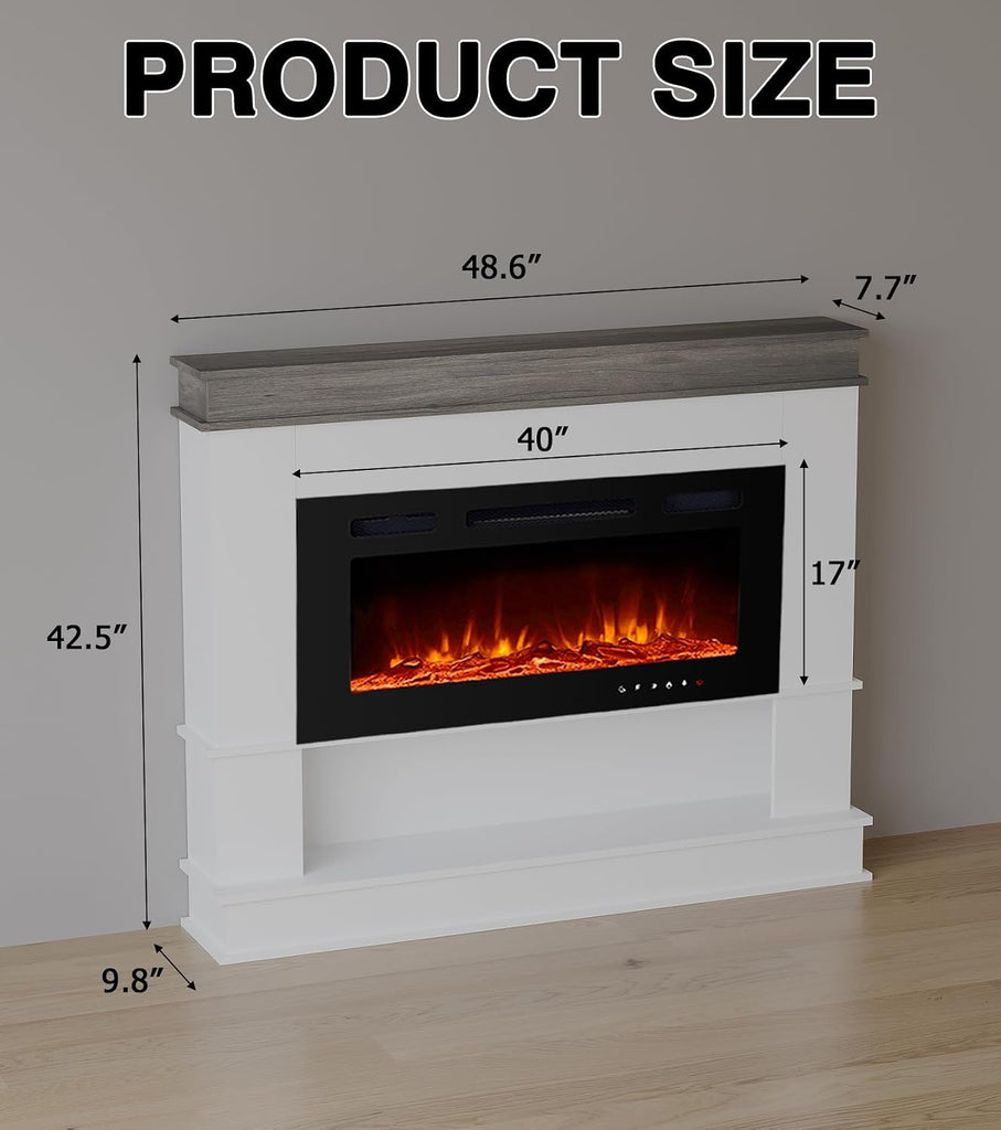 49" Electric Fireplace with Mantel,Freestanding Fireplace Heater with 40" Insert Fireplace with 12 Adjustable Flame