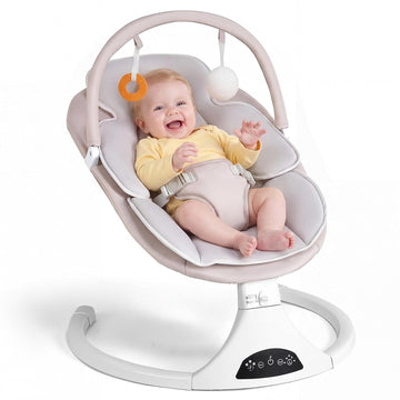 Electric Baby Swing with Remote Control,5 Speeds&Portable&Cozy(0,Beige)