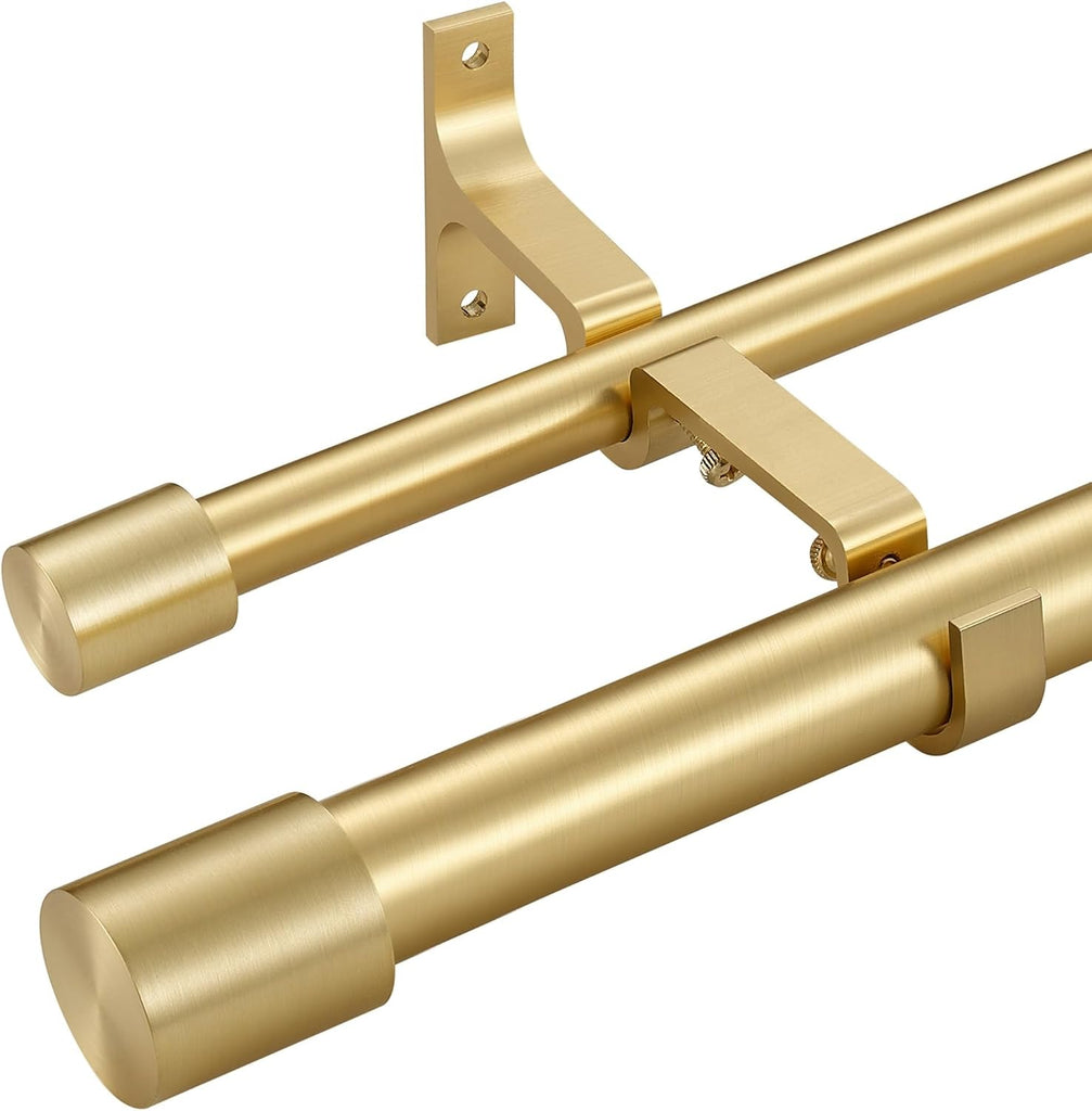 Brass Double Curtain Rods with Cap Finials, Double Curtain Rods, Adjustable Dual Curtain Rod Double Window