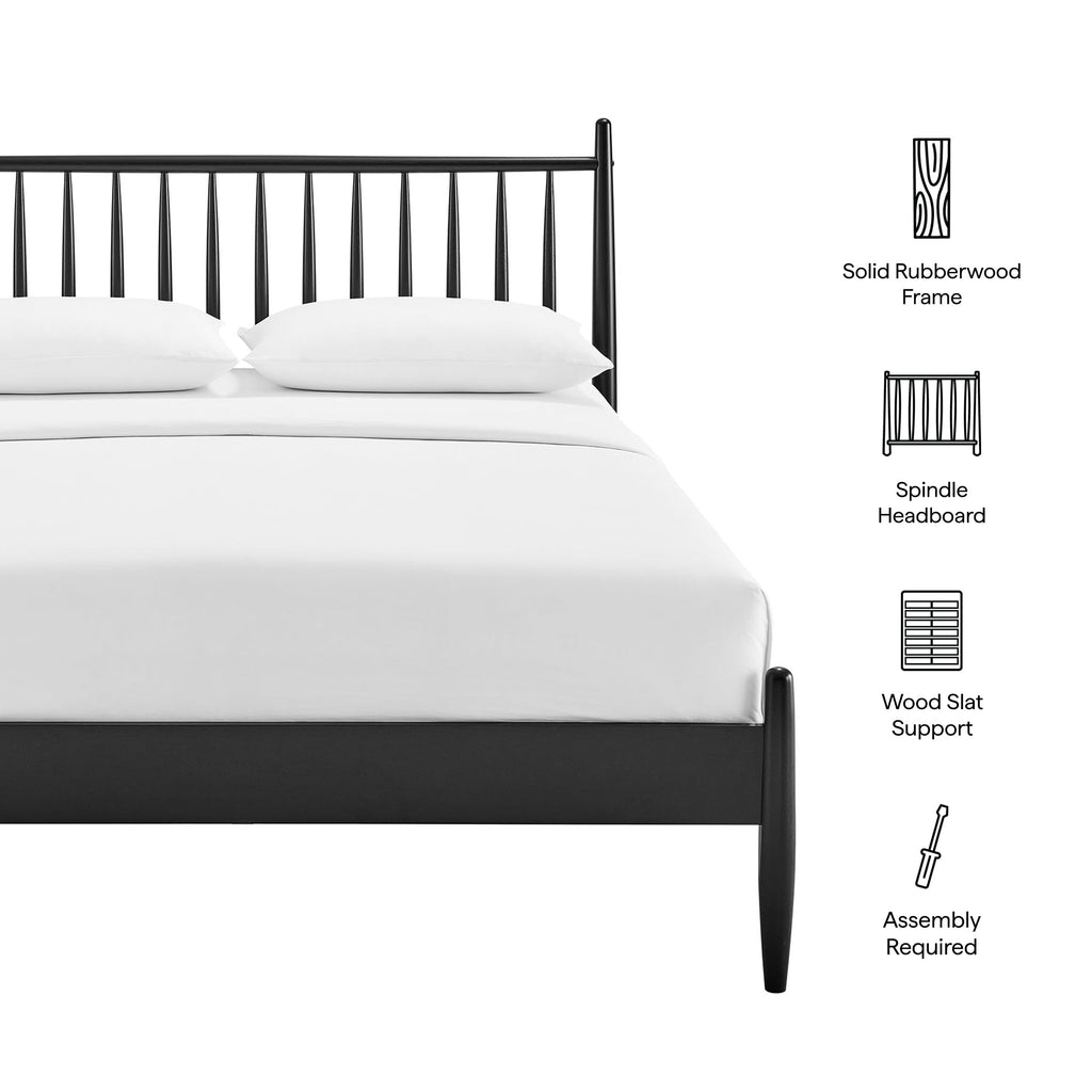 Zane King Size Spindle Bed in Black - Solid Wood Platform Bed Frame with Headboard, No Box Spring Needed