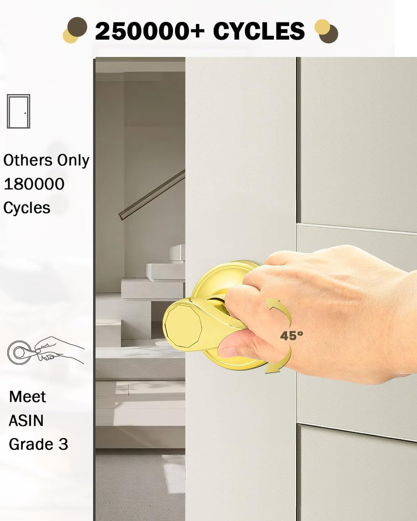 2Pack Wave-Style Closet and Hall Door Locksets Passage Levers in Polished Brass,Reversible Handles for Left Right - Door Lever