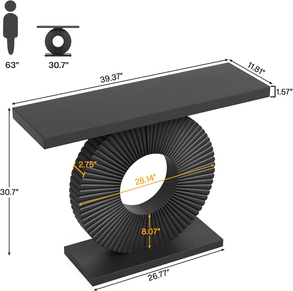 Modern Console Table with Geometric Base, 40 inch Wood Entryway Table Sofa Table Narrow Long, Contemporary Accent