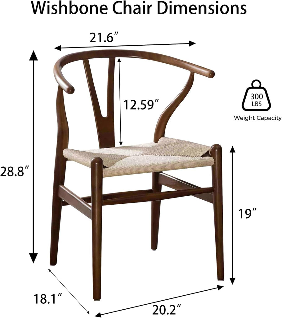 Wishbone Chair, Weave Solid Wood Mid-Century Modern Y Shaped Backrest Dining Chair (Walnut Set of 2)