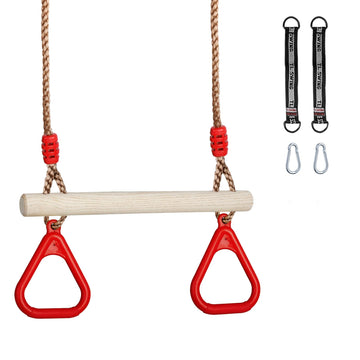 Trapeze Swing Bar with Rings, Wooden Trapeze Swing Bar for Indoor/Outdoor