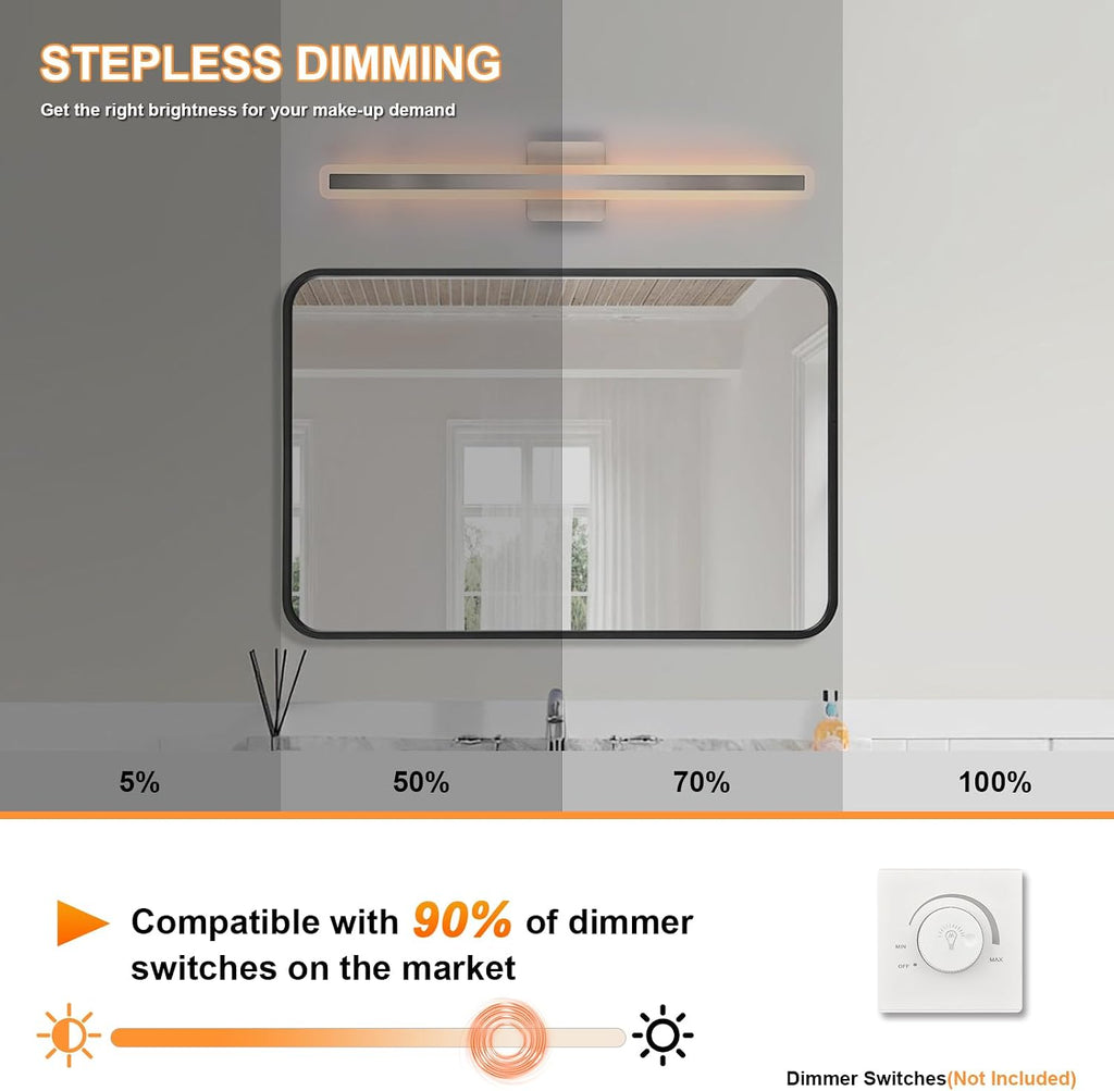 28W Modern Vanity Lights 24.0 Inch LED Vanity Bar Light 5CCT Dimmable Brushed Nickel Wall Sconces LED Bathroom