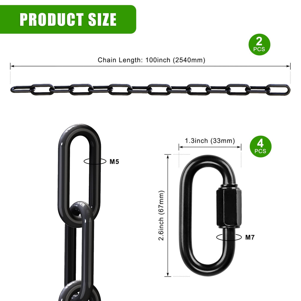 2Pcs 100" Hanging Swing Chain Black Plastic Coated Hanging Chains
