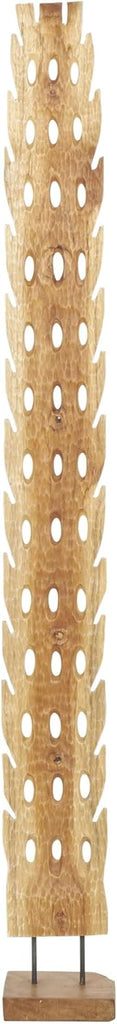 79 Teak Wood Abstract Handmade Decorative Sculpture Tall Floor Cutout Post Home Decor Statue with Live Edge Base