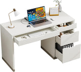 52 Inch White Desk with 4 Drawers, Computer Desk with Storage for Small Spaces with Storage File Cabinet