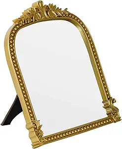 Gold Plastic Arched Makeup Mirror, Standing, Hanging Or Wall Mount, Bathroom, Living Room, Bedroom Gold Decorative
