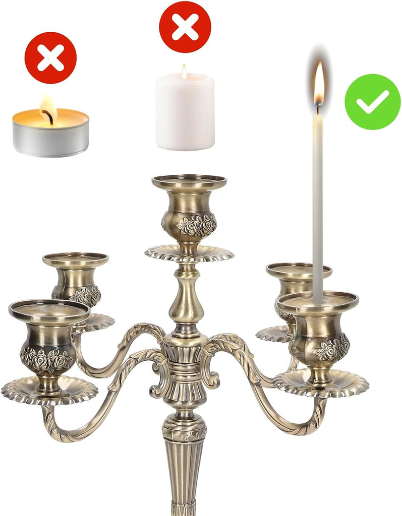 5-Candle Metal Candelabra, 10 Inch Tall 5 Arms Candlestick Holder for Taper Candles, Vintage Gothic Candle Holder