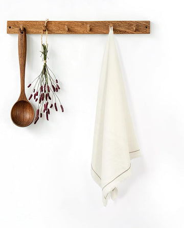 Linen World Dish Towels Set of 4, 20 x 28 Inch Linen Blend Kitchen Towel, Frayed Edge, Embroidered Border, Absorbent