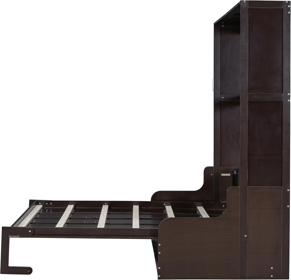 Queen Murphy Bed, Wooden Queen Murphy Bed Wall Bed with Sofa and Cushion, for Home Office or Small Room, Espresso