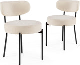 Dining Chairs Set of 2, Mid Century Modern Boucle Upholstered Kitchen Chair with Curved Backrest & Metal Legs for