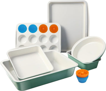 Ceramic Nonstick Pans Set, Non Toxic 30 PCS Stackable Bakeware Sets, 550°F Oven Safe Sheet & Pans, Warp-Free