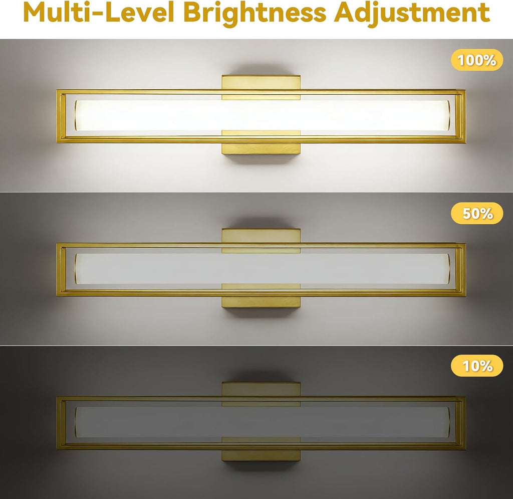 6000K Dimmable Bathroom Vanity Light, 26.2in Brushed Gold Bathroom Light Fixtures, 12W LED Bathroom Lights Over