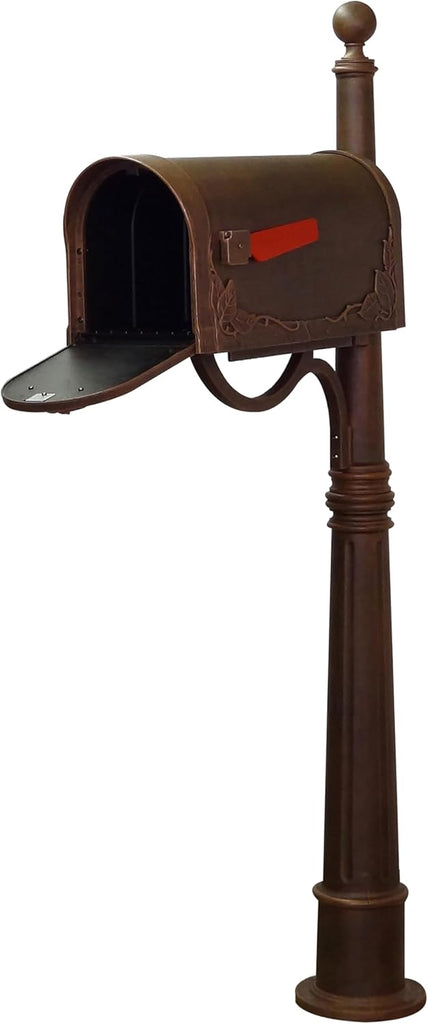 Floral Curbside Mailbox with Ashland Post - Copper Mailbox with Aluminum Post