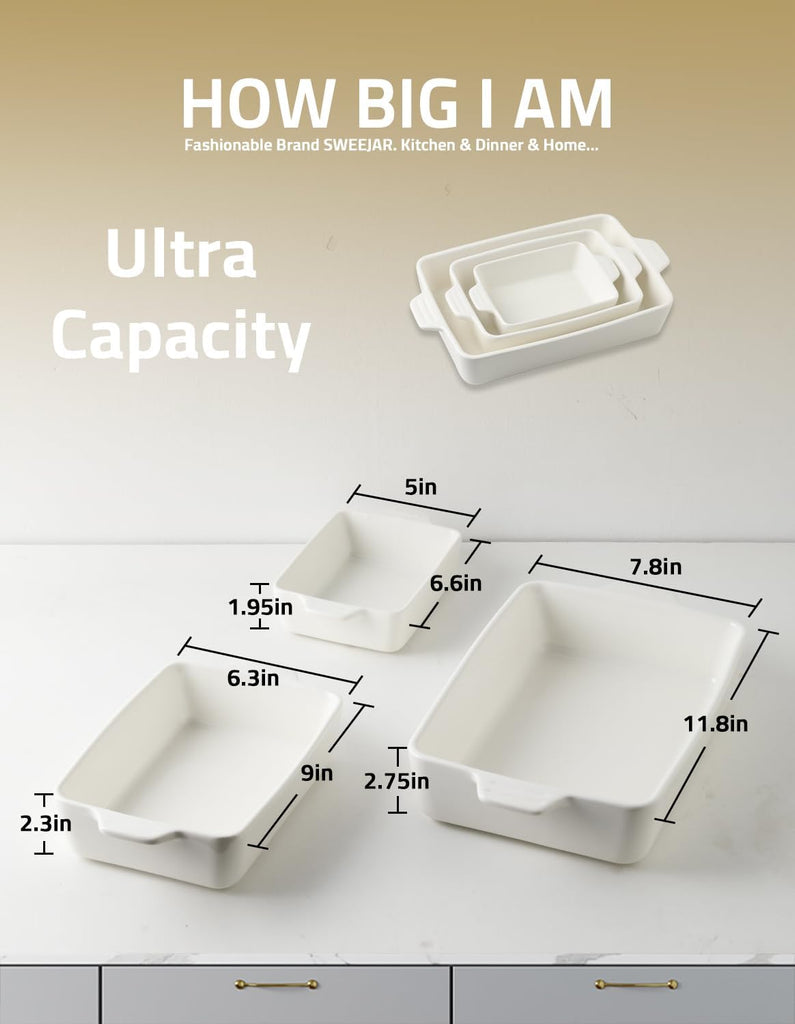 Ceramic Bakeware Set, Rectangular Dish for Oven Lasagna Pans for Cooking, Kitchen, Cake Dinner, Banquet and Daily